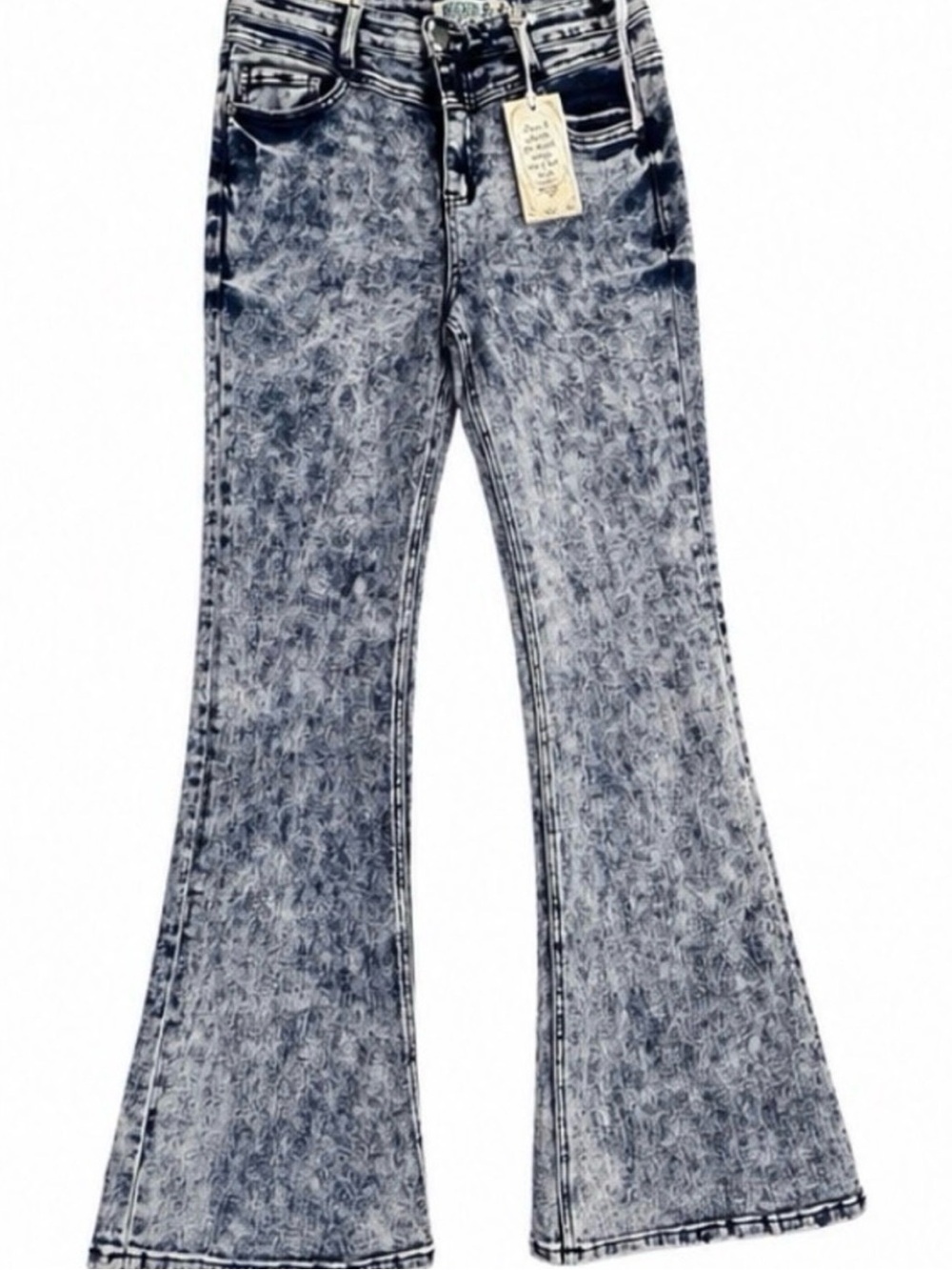 NWT Rockin C’ High-Rise Blue Acid-Wash Flare Jeans